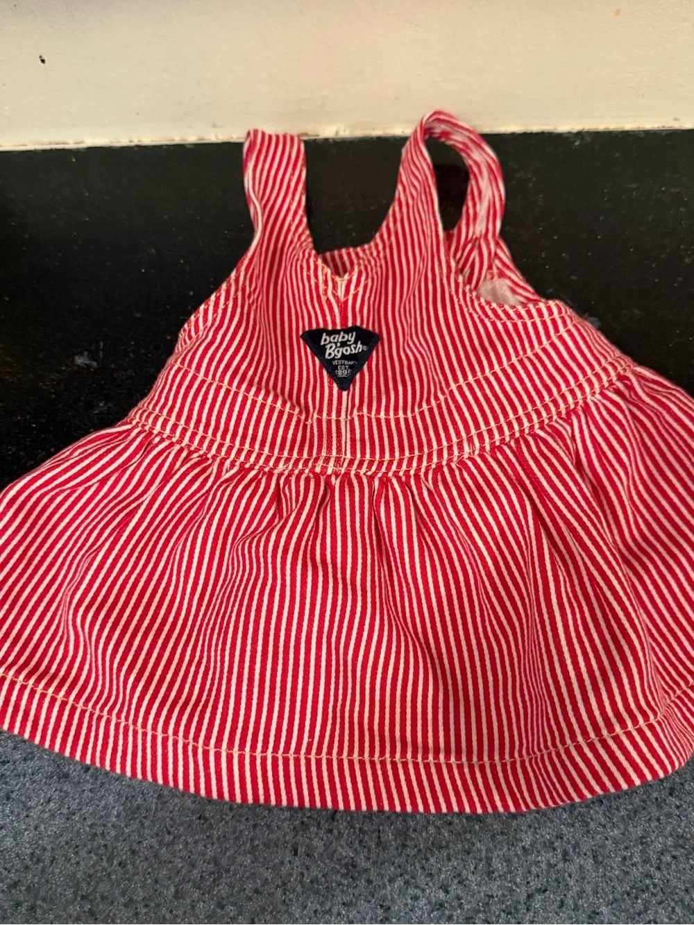 OshKosh BGosh Baby BGosh Red Striped Overall Jumper Dress Sz 6 months